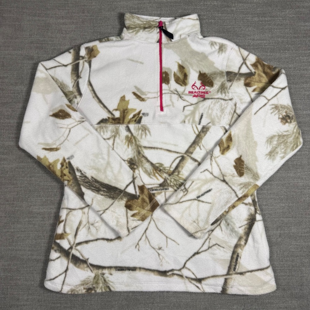 Realtree APS Snow Camo Fleece Quarter Zip Womens Large Pink Hunting